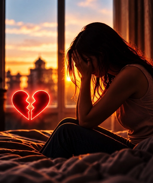 Person reflecting on heartbreak and a lost relationship