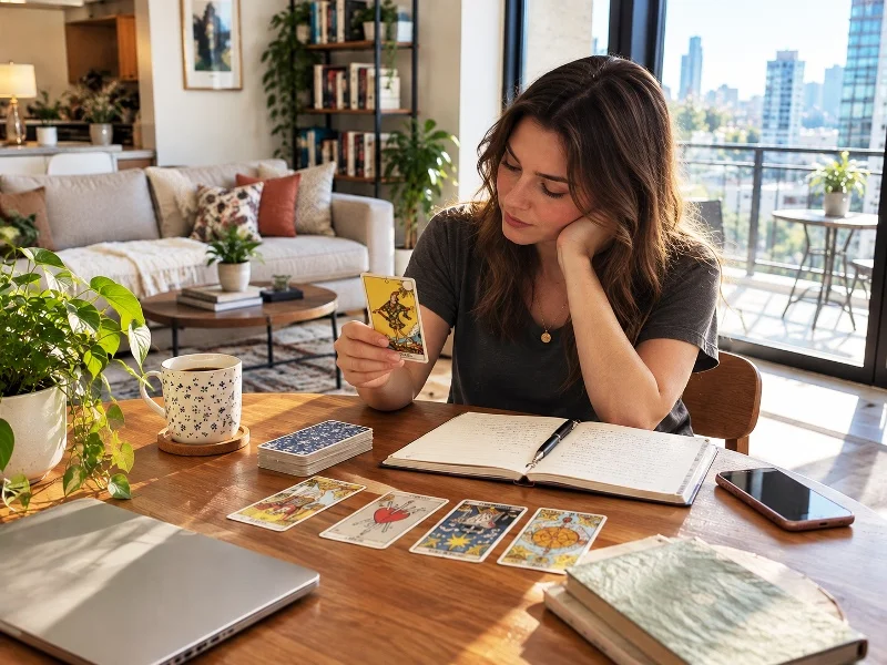 Beginner studying one Major Arcana Tarot card