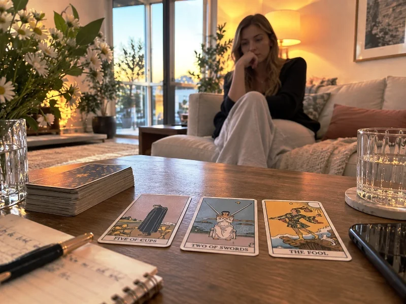 Three Tarot cards used to explore past present and future
