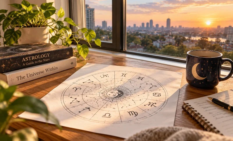 Zodiac chart on a desk by a window